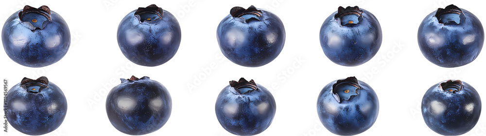 Ripe blueberries levitate on a white background