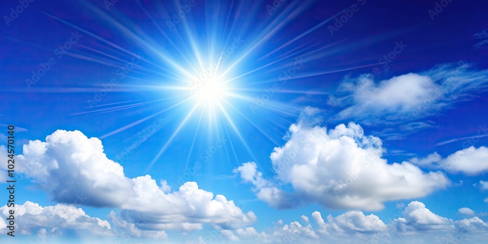 Sunny blue sky with white clouds and bright sun Sunny blue sky with white clouds and bright sun