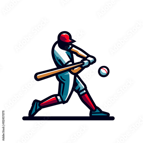 Baseball player isolated vector illustration. Modern style mascot. Simplified shapes style.