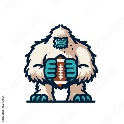 Mysterious beast modern style yeti with american football in hands sports logo mascot