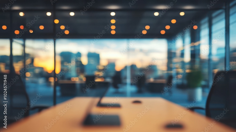 Beautiful blurred background of a light modern office interior with panoramic windows