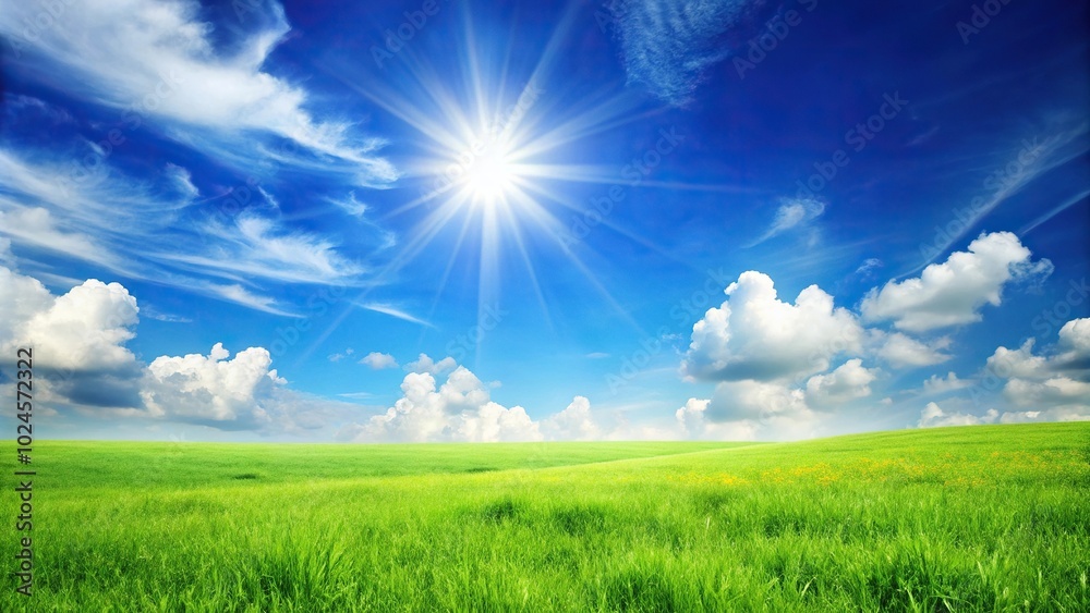 Sunny summer landscape with blue sky and green meadow Sunny summer landscape with blue sky and green meadow