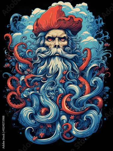 A Grim, Sea-Swept Sailor with an Octopus Tentacle Beard