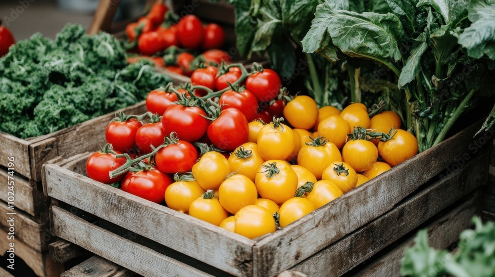 Farmers delivering crates of freshly picked produce to a market stall, with vibrant vegetables spilling over. Farmers delivering crates of freshly picked produce to a market stall, with vibrant vegetables spilling over.