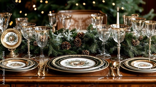 Elegant Christmas Dining Table Setting with Decor