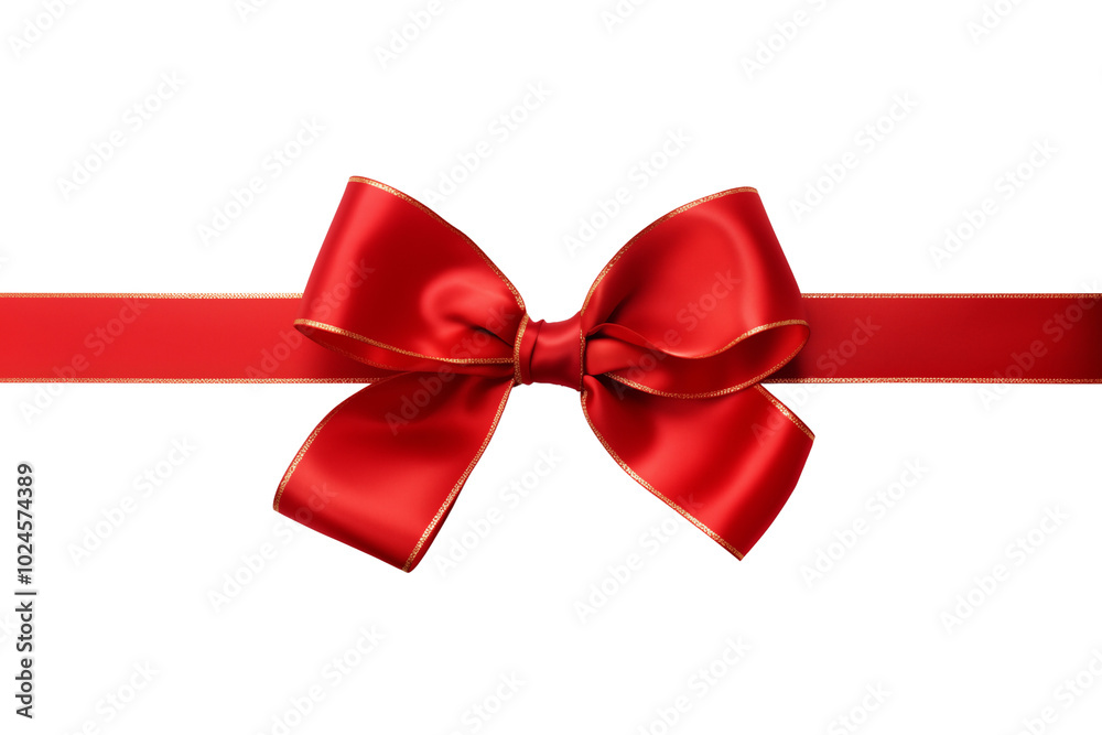 Red ribbon bow isolated on transparent or white background, png