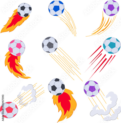 speed soccer ball set cartoon. dribble sprint, pass kick, strike curve speed soccer ball sign. isolated symbol vector illustration