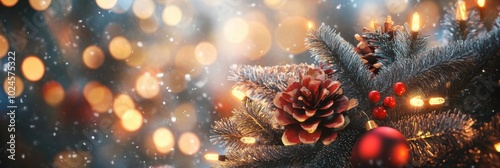 Captivating Christmas Decor: Embrace the Holiday Spirit with Festive Pine Cones and Twinkling Lights