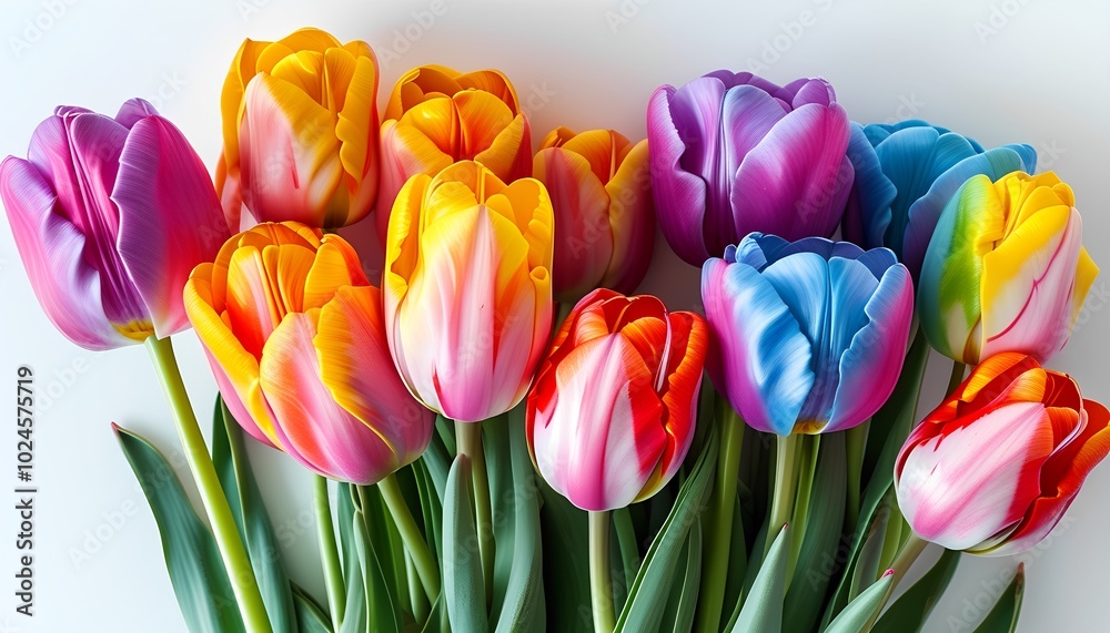 Naklejka premium Colorful tulips in bloom showcasing nature's vibrant beauty
