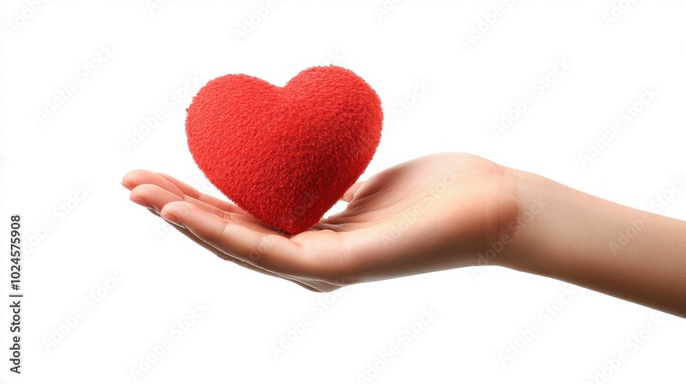 Hand holding red heart love on isolate white background
