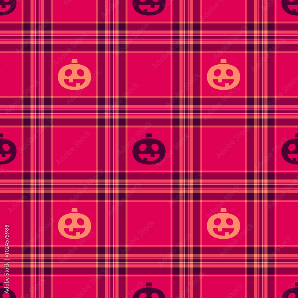 Halloween vector pattern with plaid stripes and pumpkins, spooky ghosts, and scary ornaments. Ideal for autumn background, textile, fabric, party decor, greeting cards, posters, or tiled wallpaper. Halloween vector pattern with plaid stripes and pumpkins, spooky ghosts, and scary ornaments. Ideal for autumn background, textile, fabric, party decor, greeting cards, posters, or tiled wallpaper.