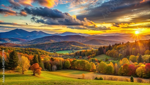 Sunset panorama over the mountains in Williamstown, Massachusetts