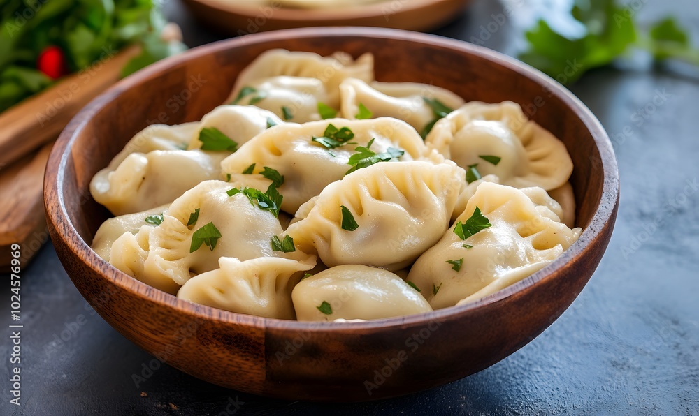 Pelmeni a popular dish in Russian cuisine are boiled dumplings, Generative AI Pelmeni a popular dish in Russian cuisine are boiled dumplings, Generative AI