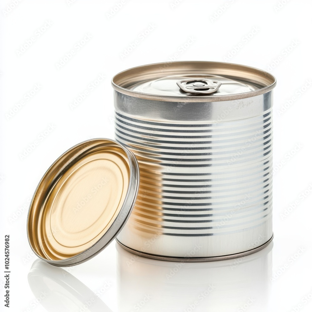 Open tin can on white background Open tin can on white background
