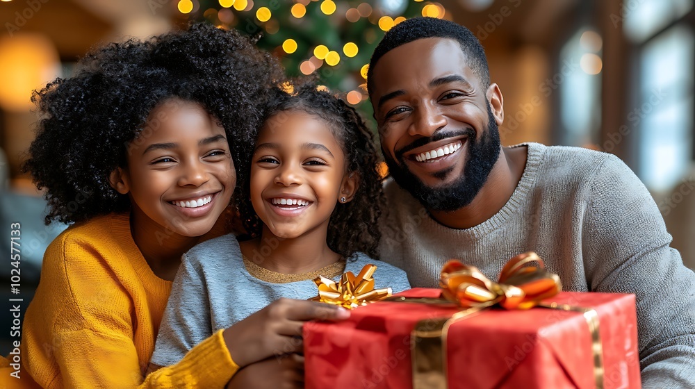 Family Gathering Around a Christmas Tree with Gifts
