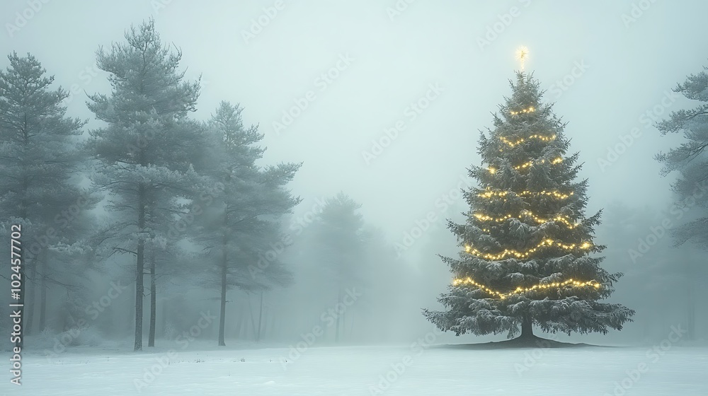Fototapeta premium Enchanted Forest with Snowy Tree in Mystical Atmosphere