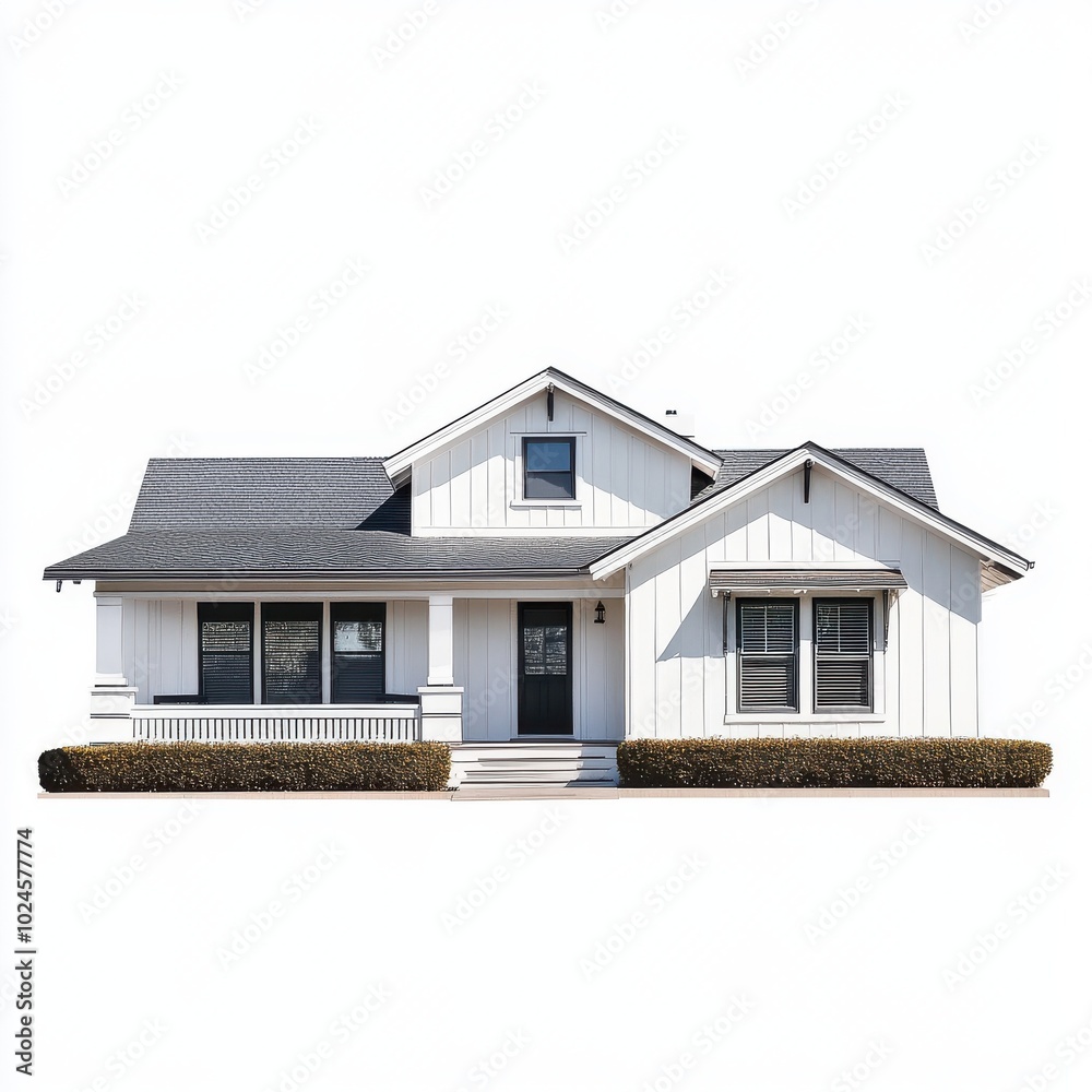 Ranch House front view full length isolate on white background Ranch House front view full length isolate on white background