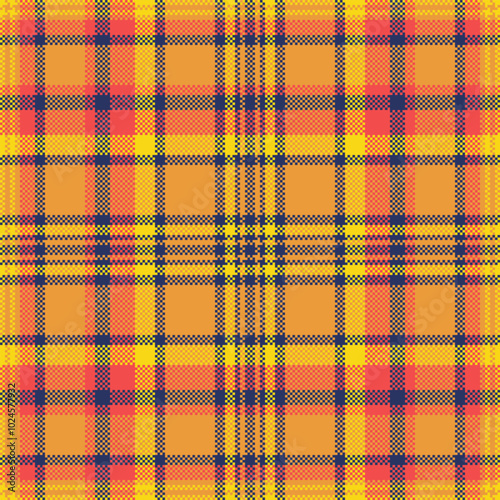 Dog tooth seamless texture plaid, perfect background vector textile. Golf check pattern tartan fabric in orange and blue colors.