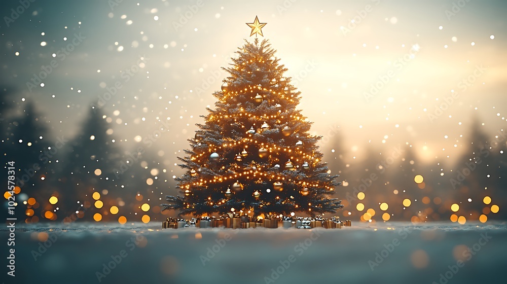 Grand Christmas Tree at Nighttime with Twinkling Lights Grand Christmas Tree at Nighttime with Twinkling Lights