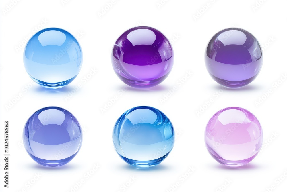 Set of 06 floated round glass ball isolate on white background Set of 06 floated round glass ball isolate on white background