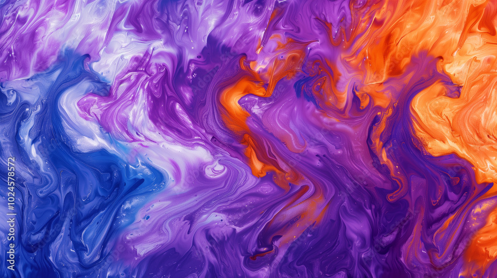 Colorful marbled paint effect with vibrant purple and orange swirls, representing creativity and abstract beauty. Colorful marbled paint effect with vibrant purple and orange swirls, representing creativity and abstract beauty.