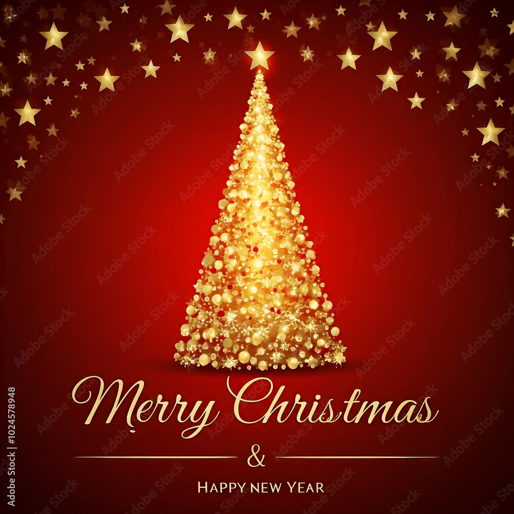 Christmas greeting card design in a glow gold Christmas tree with gold text Christmas greeting card design in a glow gold Christmas tree with gold text