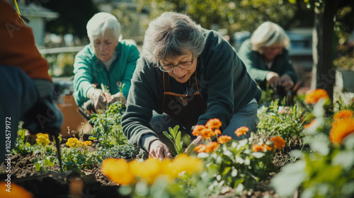 Wallpaper Mural Community Blossoms: Celebrating the Joy of Gardening as Senior Volunteers Cultivate Colorful Flower Beds Together Torontodigital.ca