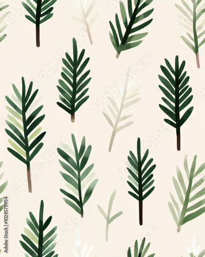Wallpaper Mural A vibrant Seamless pattern featuring various green leaves on a soft beige background, perfect for nature-themed projects. Torontodigital.ca