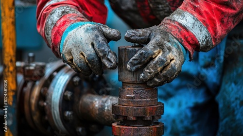 Close-Up of a Worker's Hands Working on Oil Rig