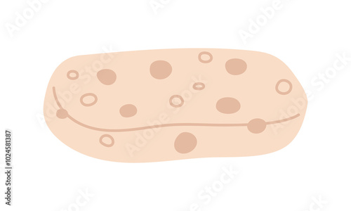 Beige sponge for skin washing and bathing on a white background. A flat illustration of a porous soft foam body sponge. Bath, spa, sauna, steam room, personal hygiene. Vector illustration