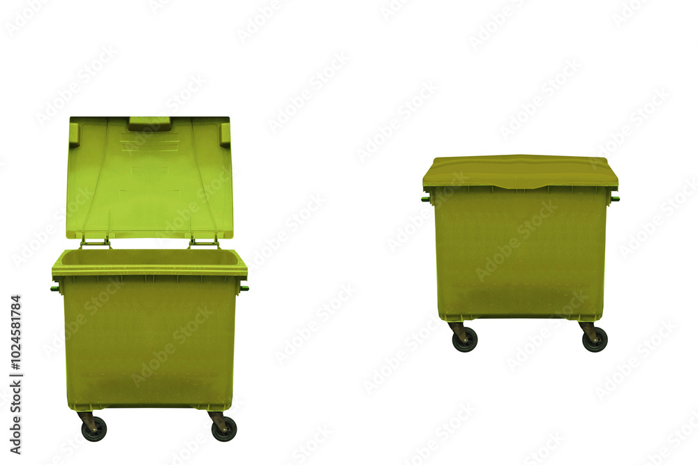 Yellow plastic container for plastic garbage. On isolated transparent background. Yellow plastic container for plastic garbage. On isolated transparent background.