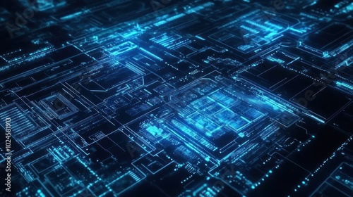 Wallpaper Mural Abstract Futuristic Circuit Board with Glowing Blue Lines Torontodigital.ca