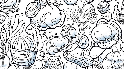 Wallpaper Mural A seamless underwater doodle pattern, showing clusters of corals, seashells, and tiny fish schools moving in synchronized patterns. Light, Torontodigital.ca