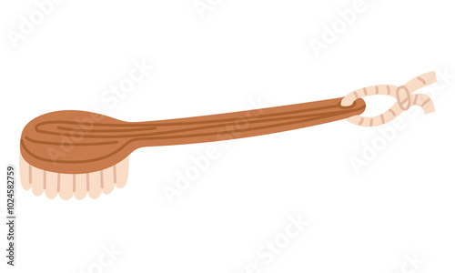 Wooden body brush with natural wood handle. Made of environmentally friendly materials, for exfoliating and toning massage. A wooden object with insulated bristles. Body wash brush, Dry massage
