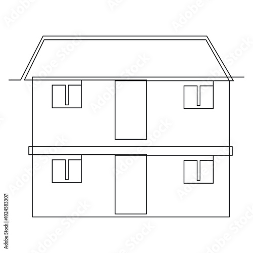 Vector modern architecture of house, one continuous line drawing isolated on white background