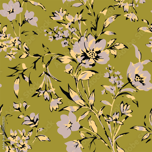 Flowers seamless pattern. vector illustration. Abstract flowers, floral vector with leaves