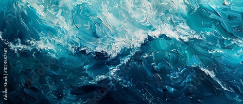 An abstract representation of a blue sea background, beautifully rendered in oil paint to capture