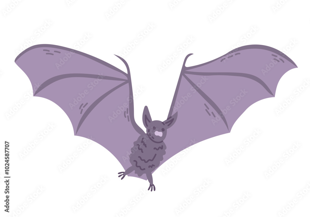 Fototapeta premium Cute hand drawn bat for Halloween decoration. Flying animal isolated on white background. Spooky design for autumn holiday. Good for stickers, decoration