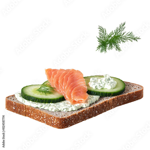 Smoked salmon and cucumber sandwich smoked salmon cucumber slices dill cream cheese pumpernickel bread Culinary