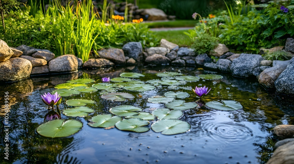 35. A serene pond with lily pads and frogs 35. A serene pond with lily pads and frogs