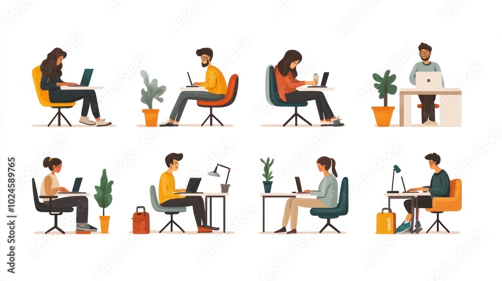 Naklejka premium People Working at Laptops Illustration