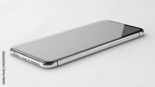 A Silver Smartphone with Blank Screen Lying on a White Surface