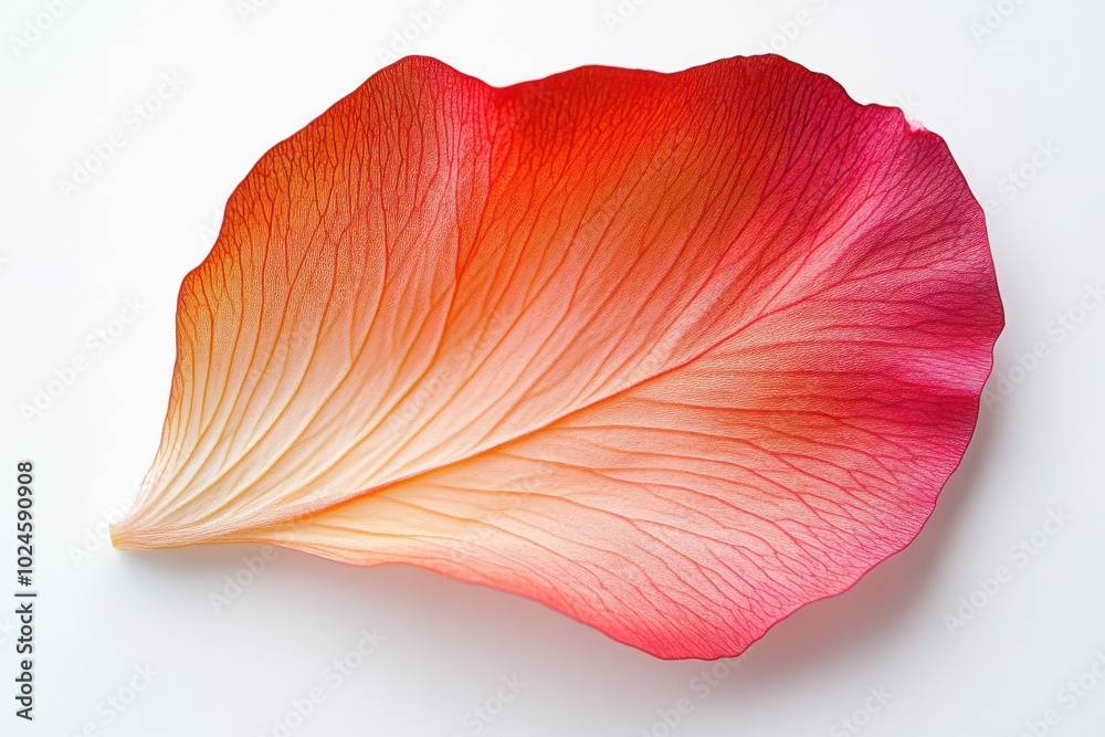 Fototapeta premium A delicate, bright red flower petal with a soft gradient of colors and thin veins running through