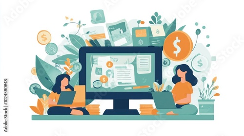 Women Working on Laptops and Computer