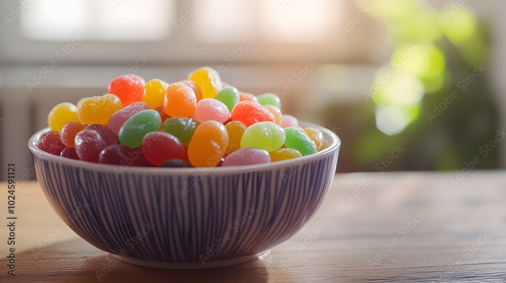 26. A bowl of colorful jelly beans shaped like fruits 26. A bowl of colorful jelly beans shaped like fruits