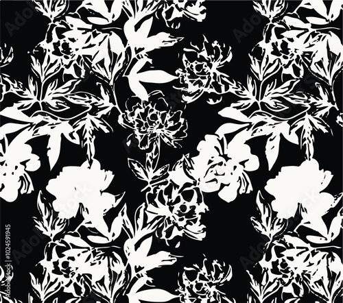 Big flowers pattern, upscale floral pattern. graphical textures floral, trendy colors pattern , flowers background with leaves. vector illustration,tropical,monochrome, abstract print