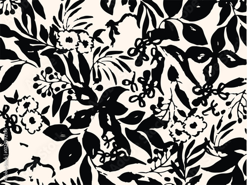 Big flowers pattern, upscale floral pattern. graphical textures floral, trendy colors pattern , flowers background with leaves. vector illustration,tropical,monochrome, abstract print
