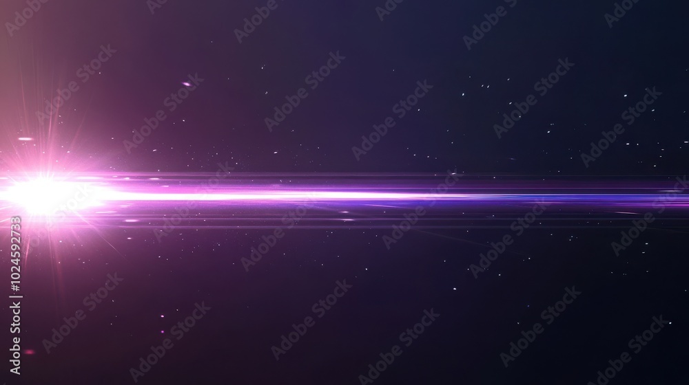 Obraz premium A glowing horizontal light flare against a dark, transparent background. The light is soft