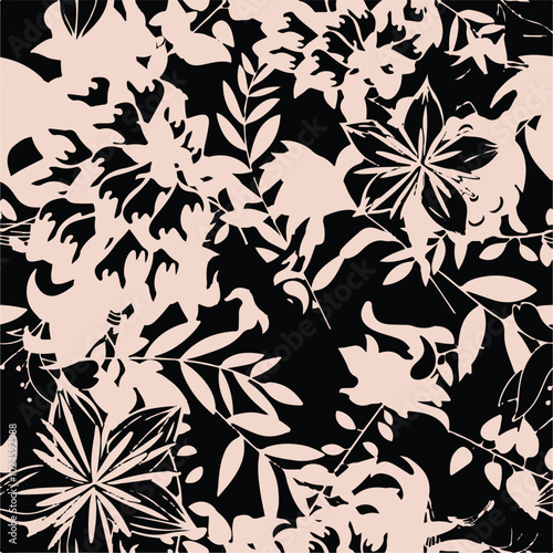 Big flowers pattern, upscale floral pattern. graphical textures floral, trendy colors pattern , flowers background with leaves. vector illustration,tropical,monochrome, abstract print