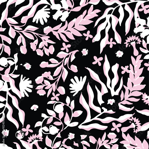 Big flowers pattern, upscale floral pattern. graphical textures floral, trendy colors pattern , flowers background with leaves. vector illustration,tropical,monochrome, abstract print